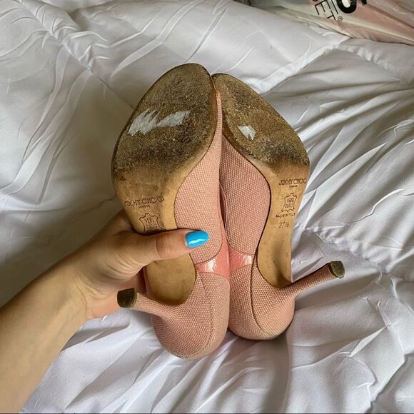 Jimmy Choo Vintage Style Open Toe Designer Pink Heels - Picture 7 of 8